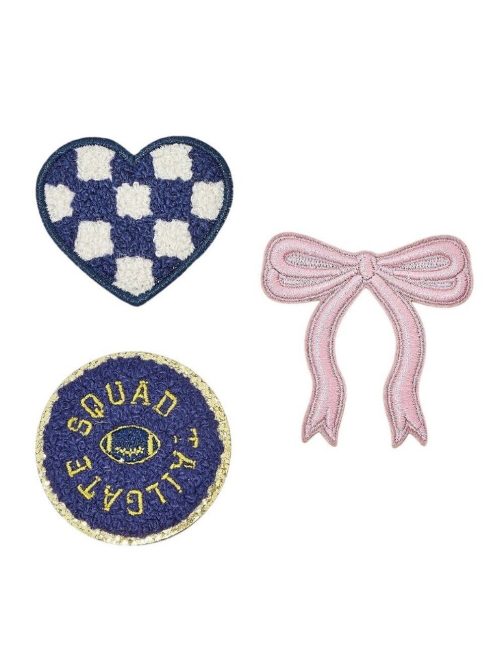 NWT Universal Thread Squad Checkered Heart Bow Patches 3-Pack Blue Multi